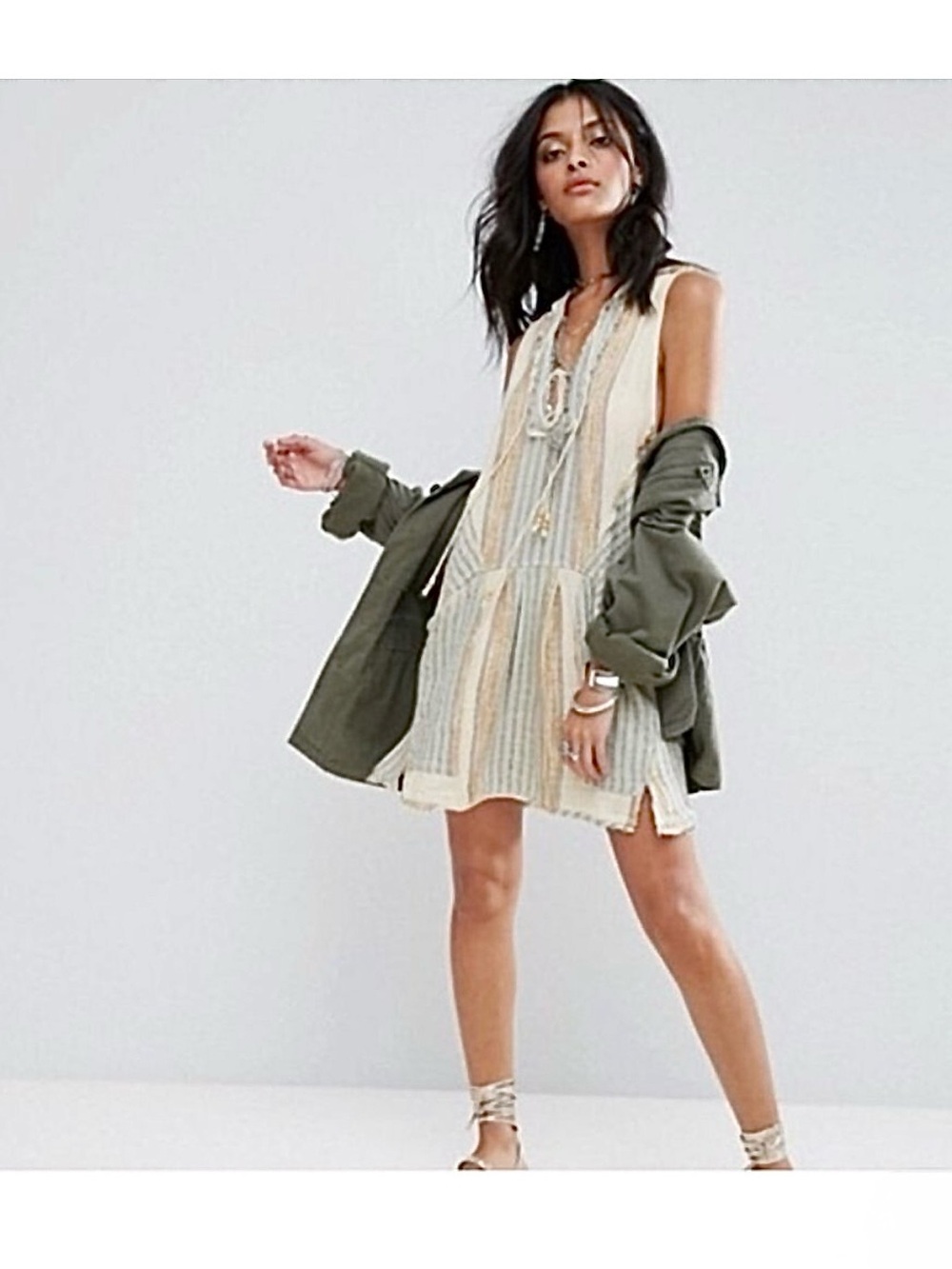 Free People All Right Now Boho Cream Hoodie Sleeveless Short Mini Beach Dress